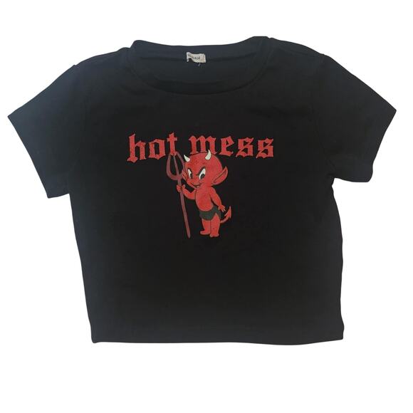 Garage Tops - Garage Baby Tee/Crop Top XS, Hot Mess Devil